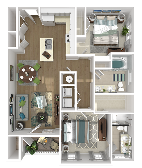 Floor plan for 2 beds, 2 baths, 1118 sqft